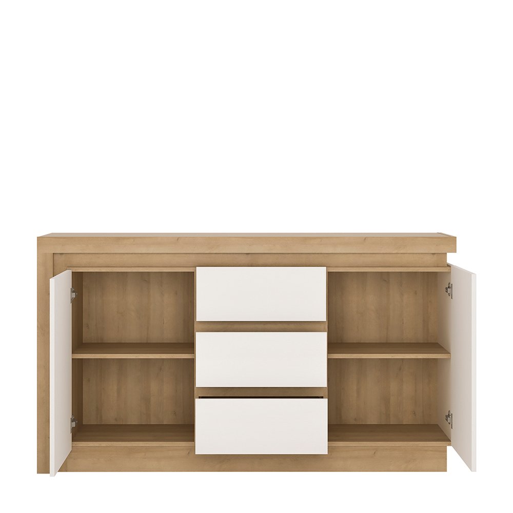 Lyon 2 Door 3 Drawer Sideboard in Riviera Oak/White High Gloss - Image 3