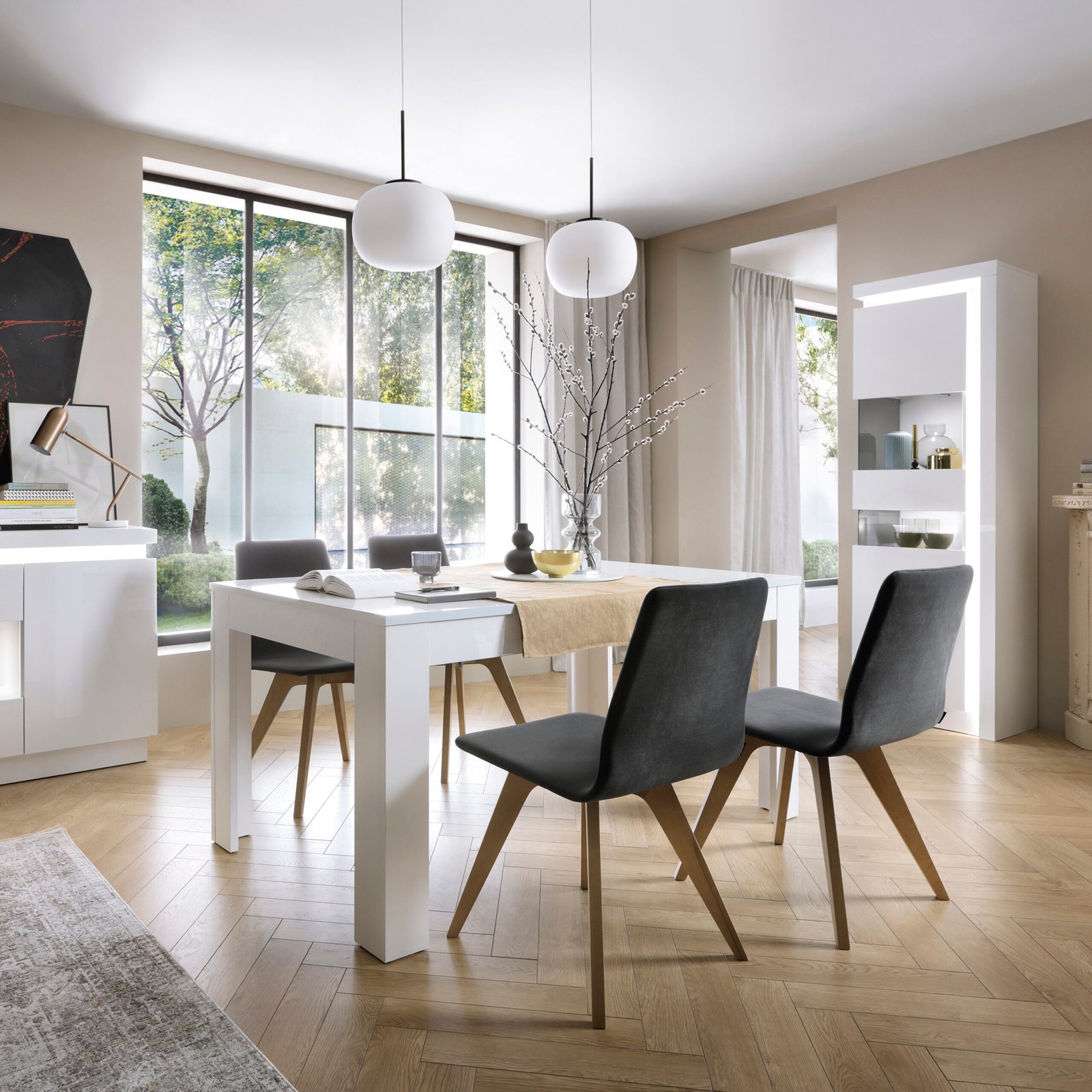 Lyon Tall Narrow Display Cabinet (LHD) (including LED lighting) in White and High Gloss - Image 4