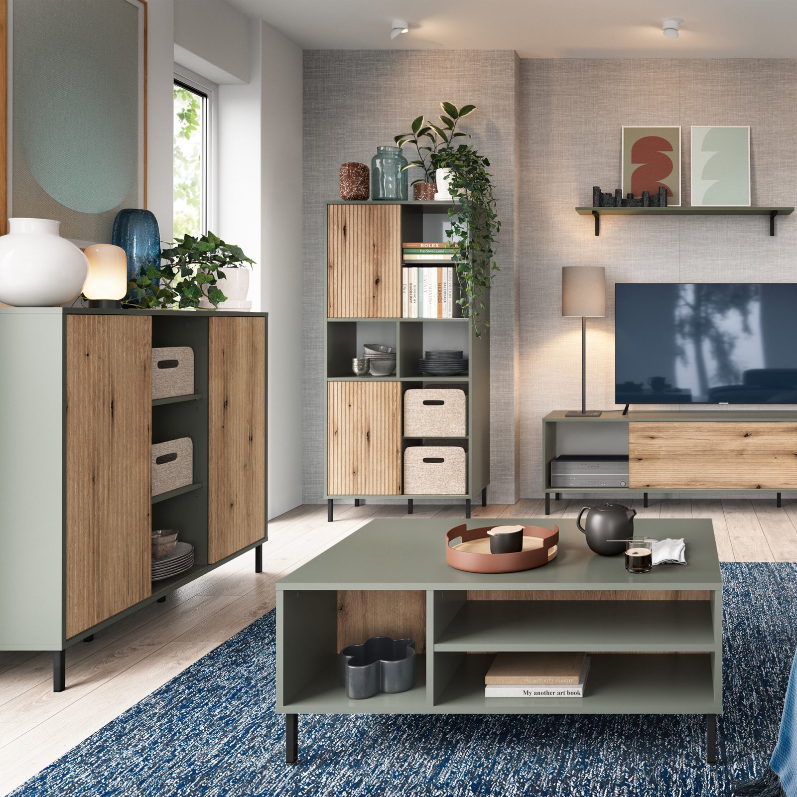 Darwin Sideboard 2 Door in Green/Oak - Image 2