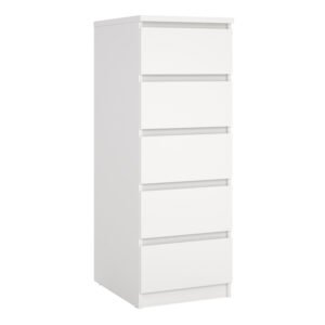 Naia Narrow Chest of 5 Drawers in White