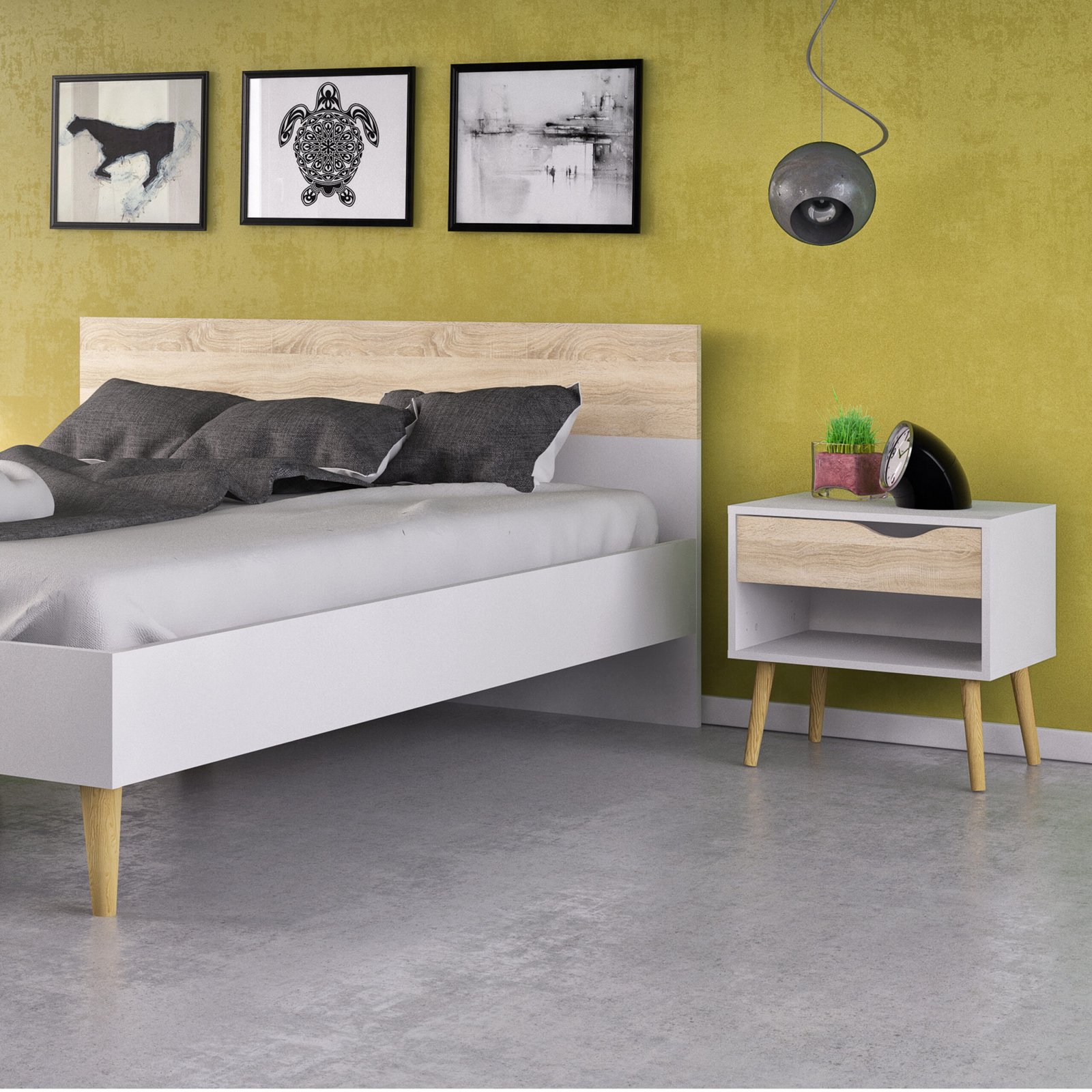 Oslo Euro Double Bed (140 x 200) in White and Oak - Image 7