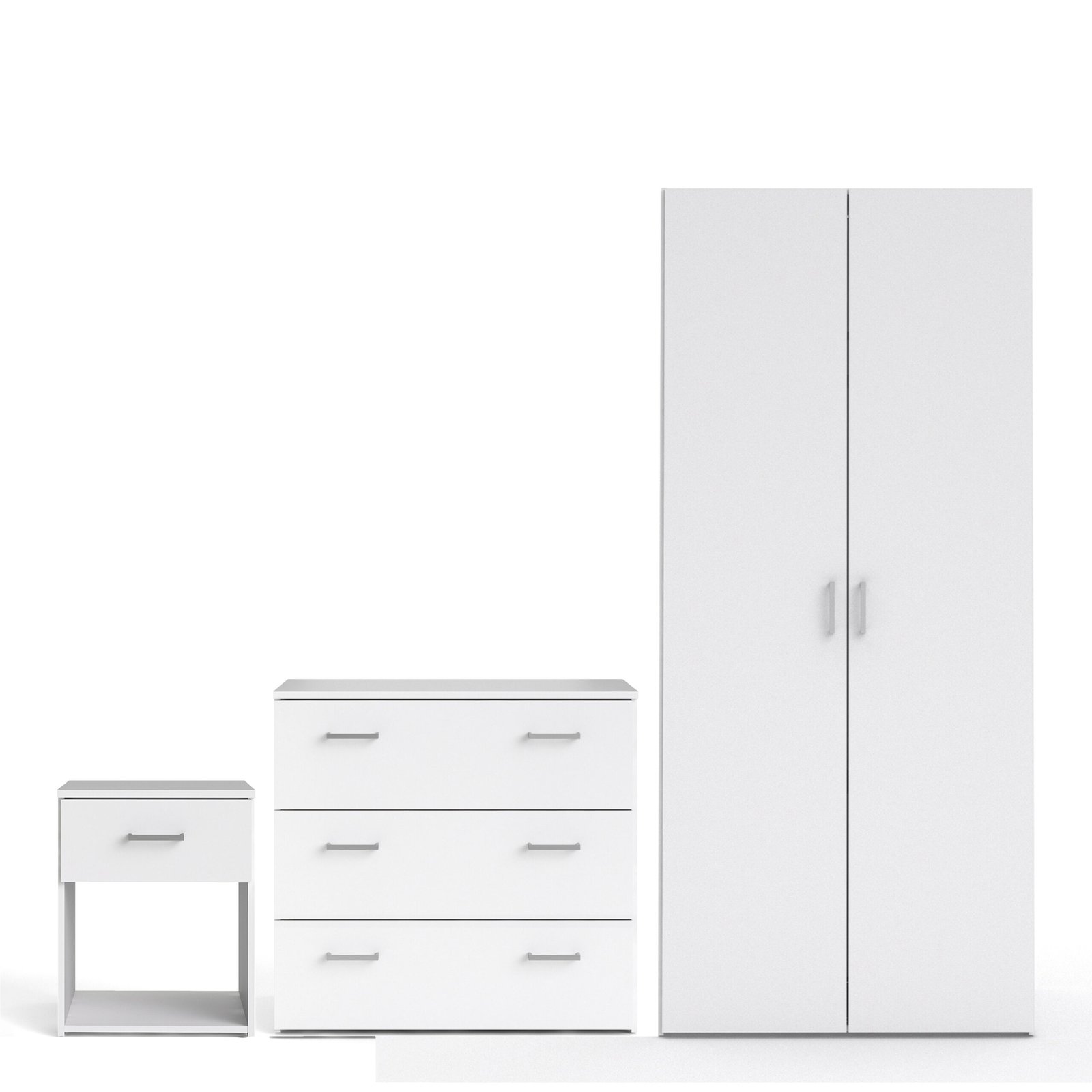Space Package - Bedside 1 Drawer + Chest of 3 Drawers + Wardrobe with 2 Doors in White