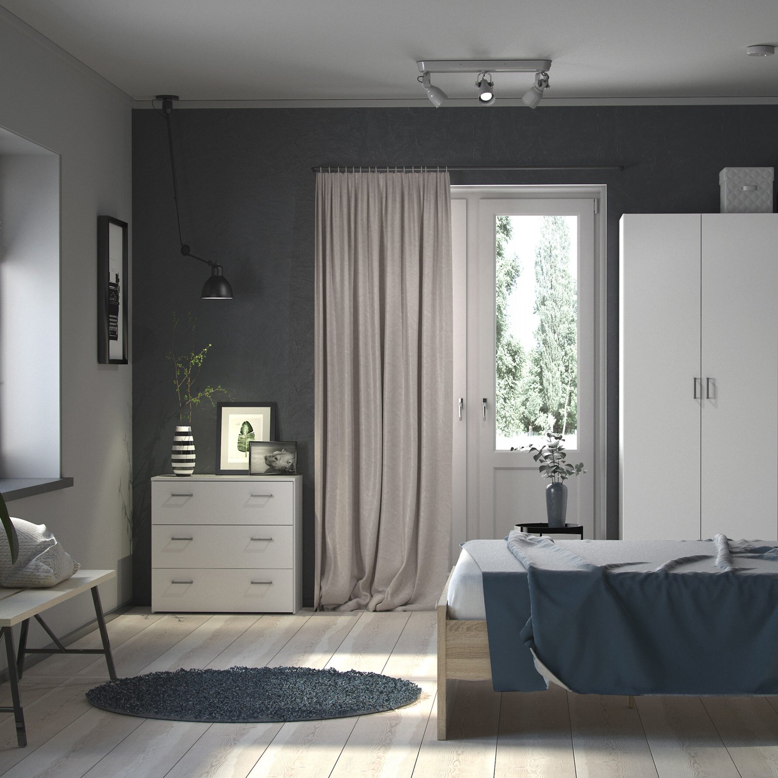 Space Package - Bedside 1 Drawer + Chest of 3 Drawers + Wardrobe with 2 Doors in White - Image 2