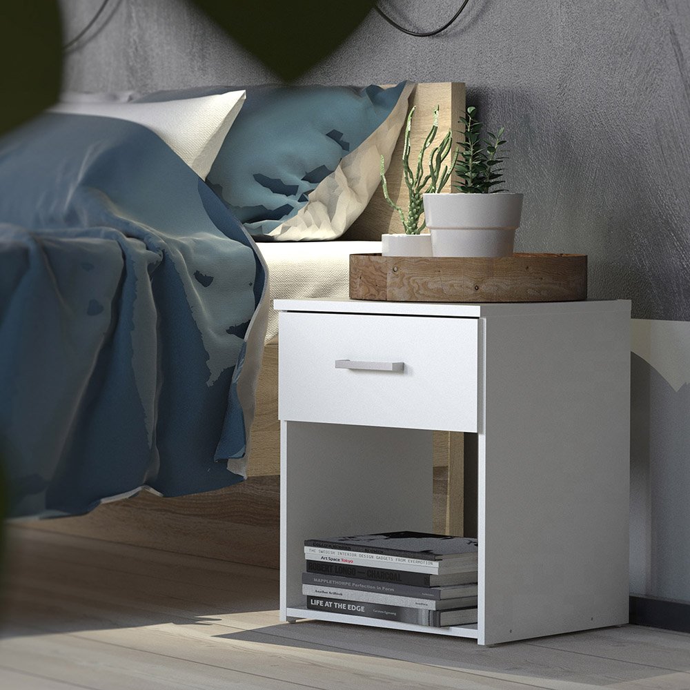Space Package - Bedside 1 Drawer + Chest of 3 Drawers + Wardrobe with 2 Doors in White - Image 5
