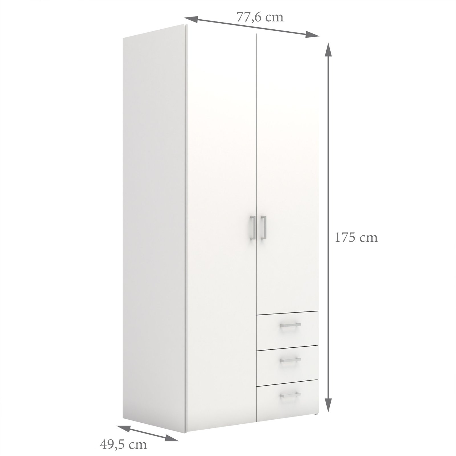 Space Wardrobe 2 Doors 3 Drawers White 1750 - Image 10