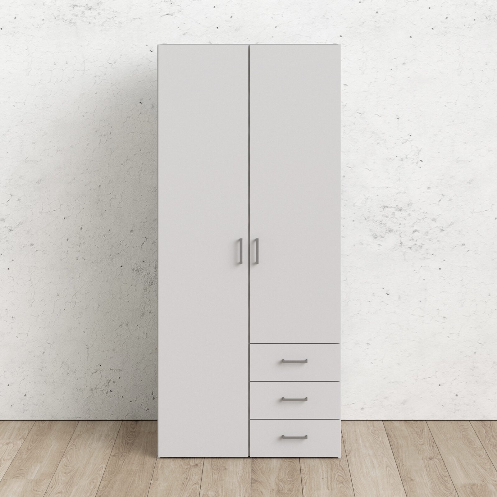 Space Wardrobe 2 Doors 3 Drawers White 1750 - Image 7
