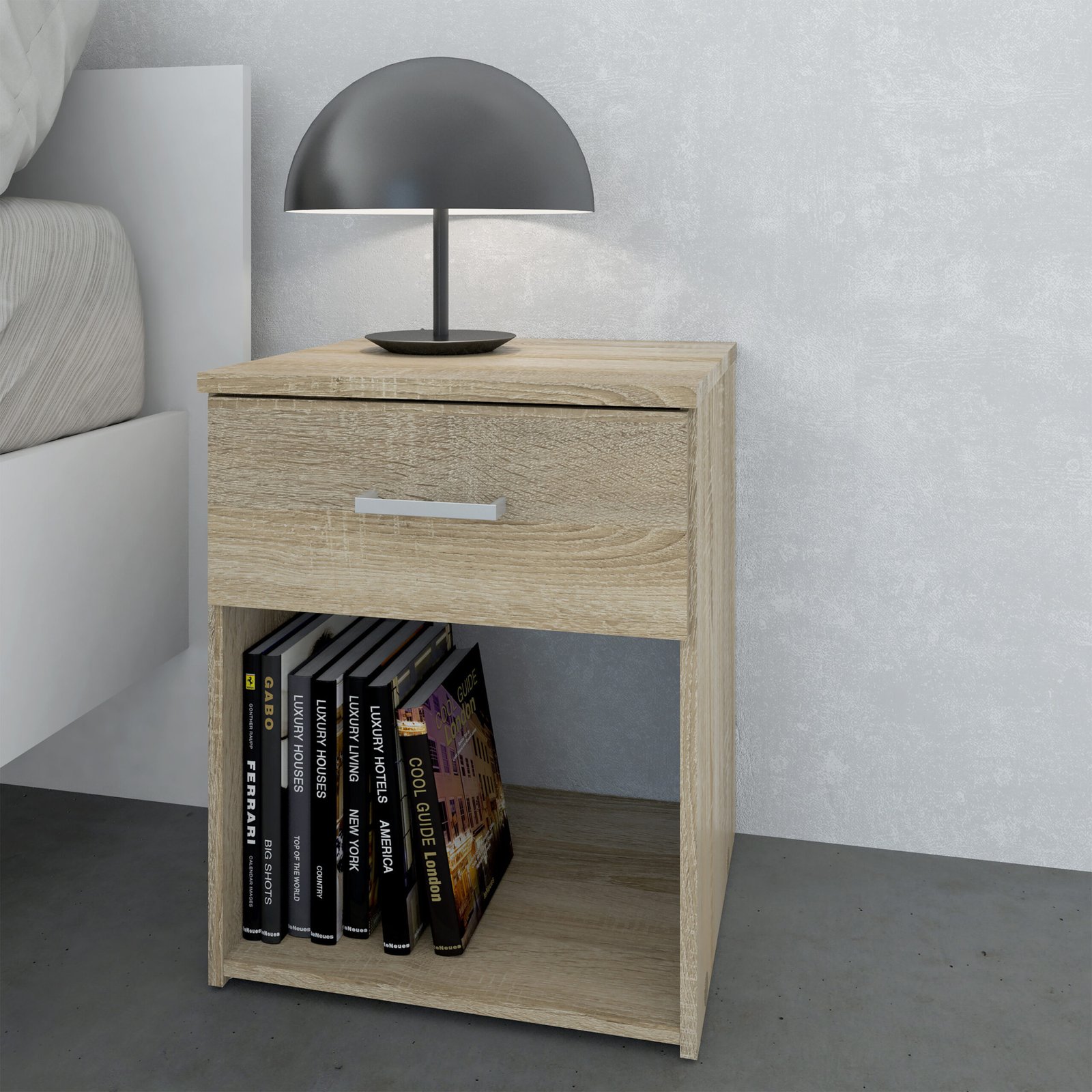 Space Package - Bedside 1 Drawer + Chest of 3 Drawers + Wardrobe with 2 Doors + 1 Drawer in Oak - Image 5