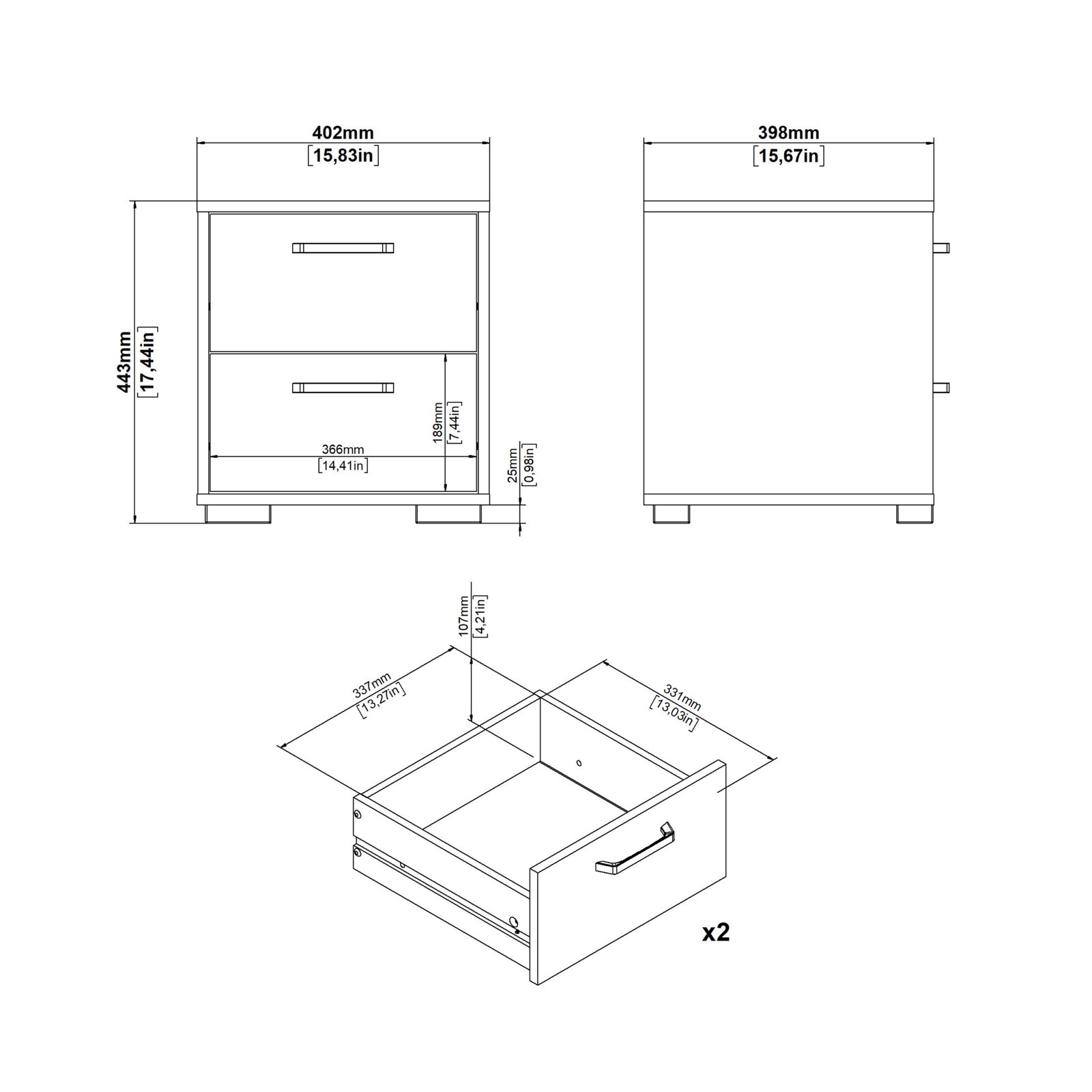 Sofia Nightstand 2 drawers White - Image 14