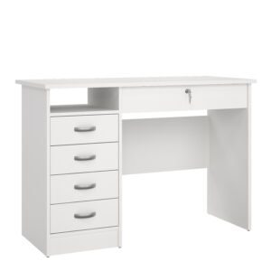 Function Plus Desk 5 Drawers in White