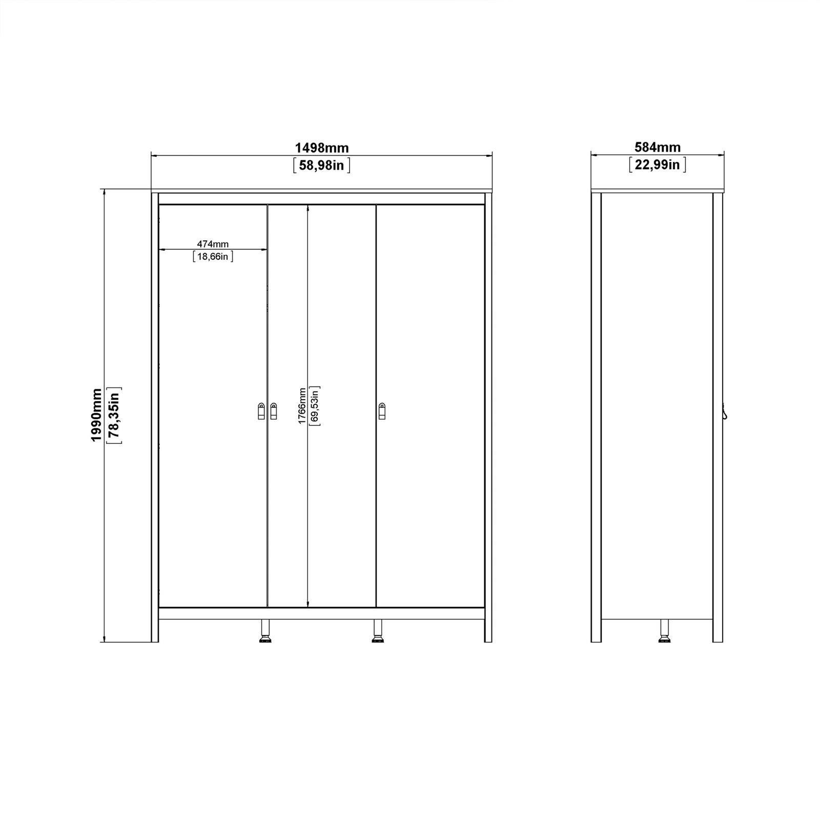 Madrid Wardrobe with 3 Doors in Jackson Hickory Oak - Image 11
