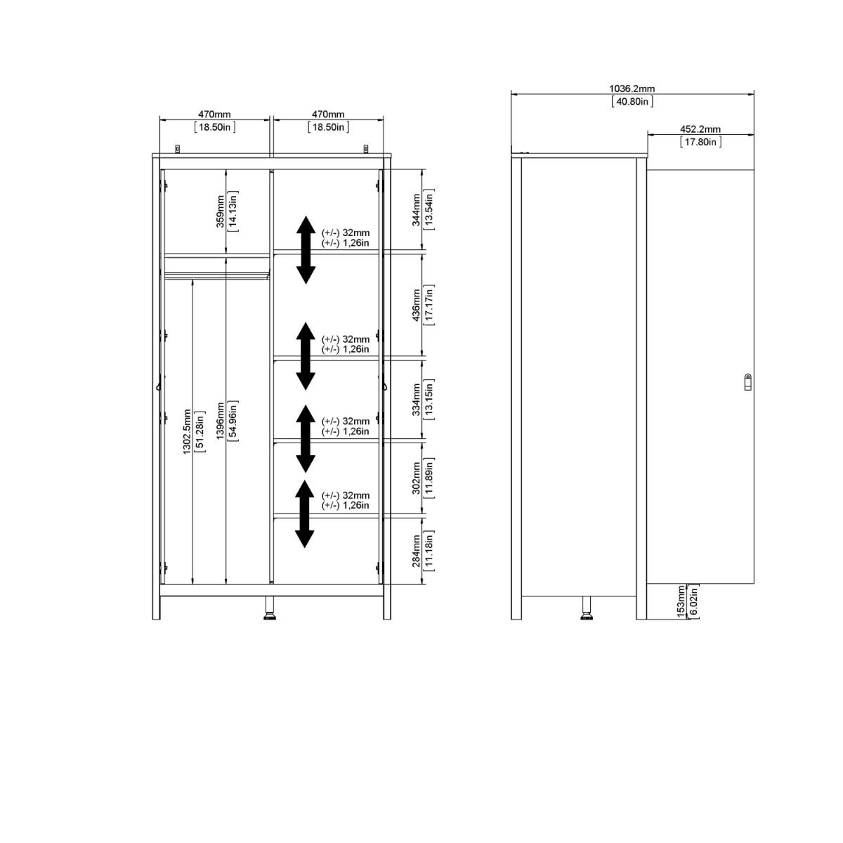 Madrid Wardrobe with 2 Doors in White - Image 10