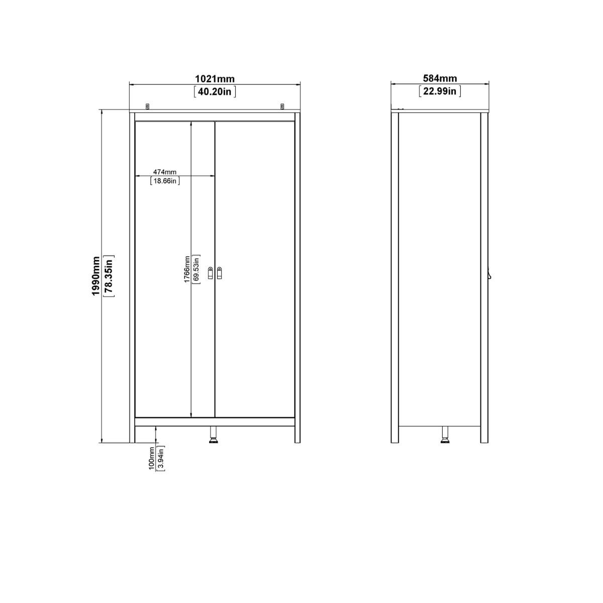 Madrid Wardrobe with 2 Doors in White - Image 9