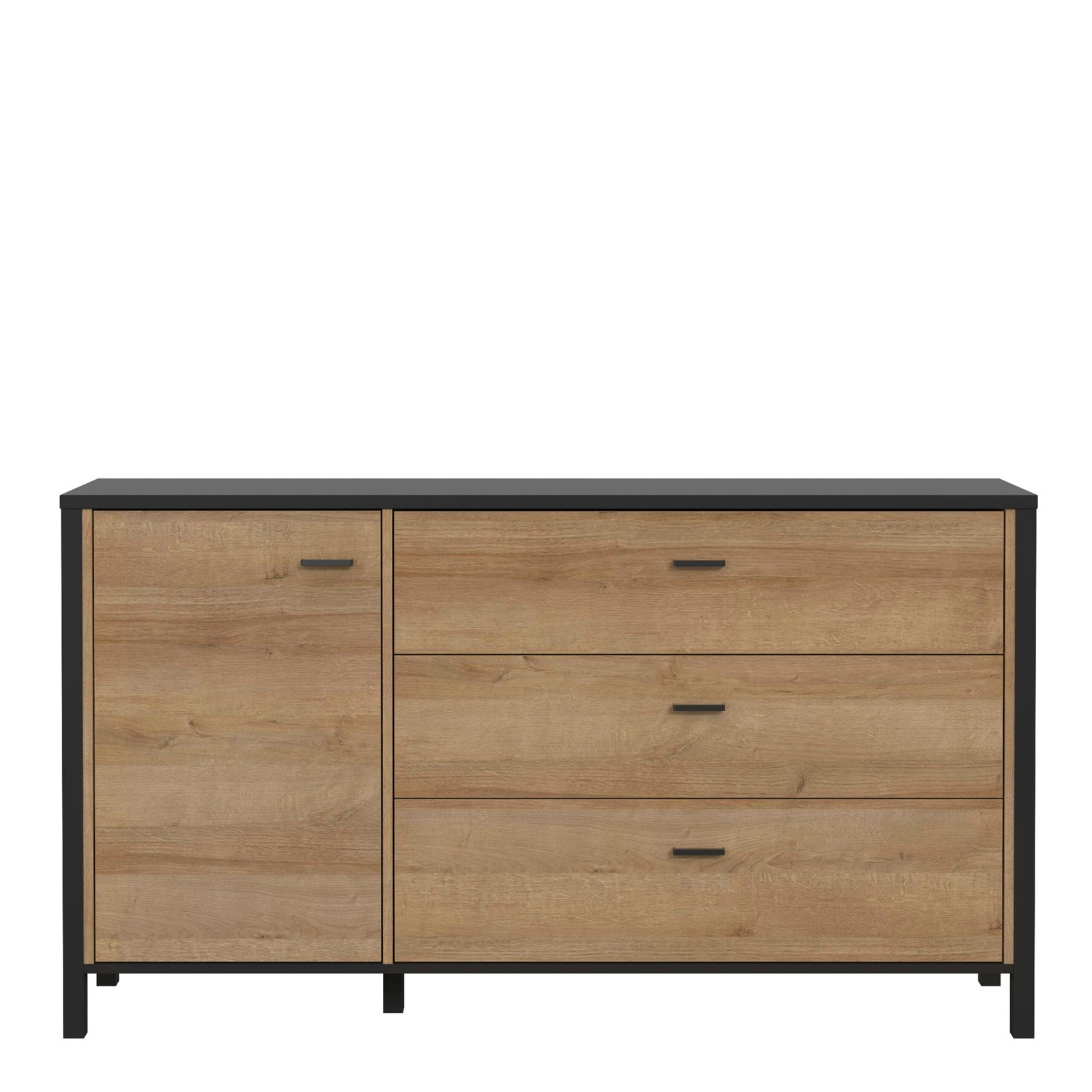 High Rock 1 Door 3 Drawer Sideboard in Matt Black/Riviera Oak - Image 3