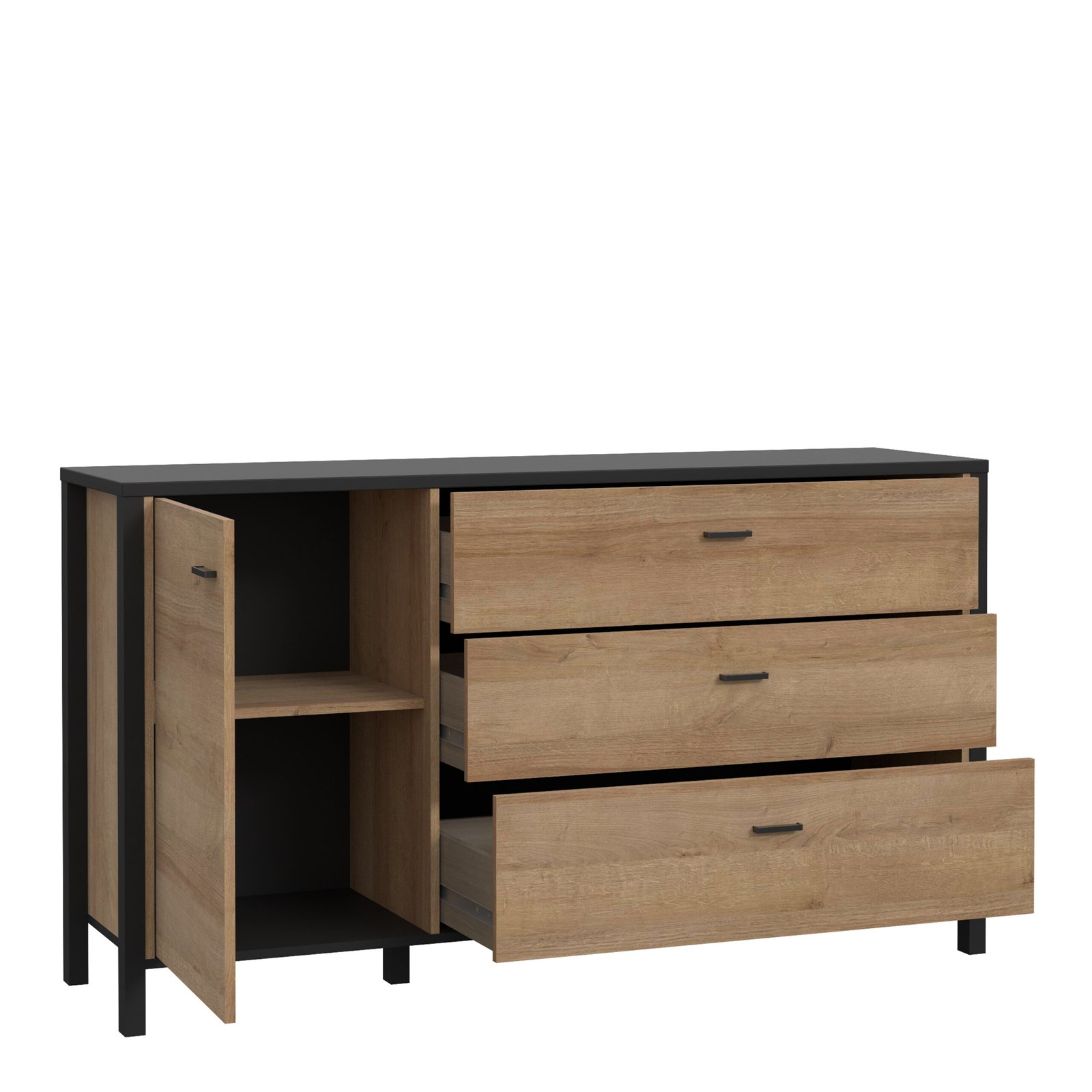 High Rock 1 Door 3 Drawer Sideboard in Matt Black/Riviera Oak - Image 4