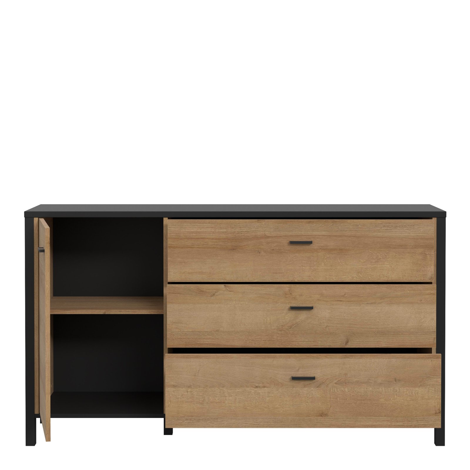 High Rock 1 Door 3 Drawer Sideboard in Matt Black/Riviera Oak - Image 5