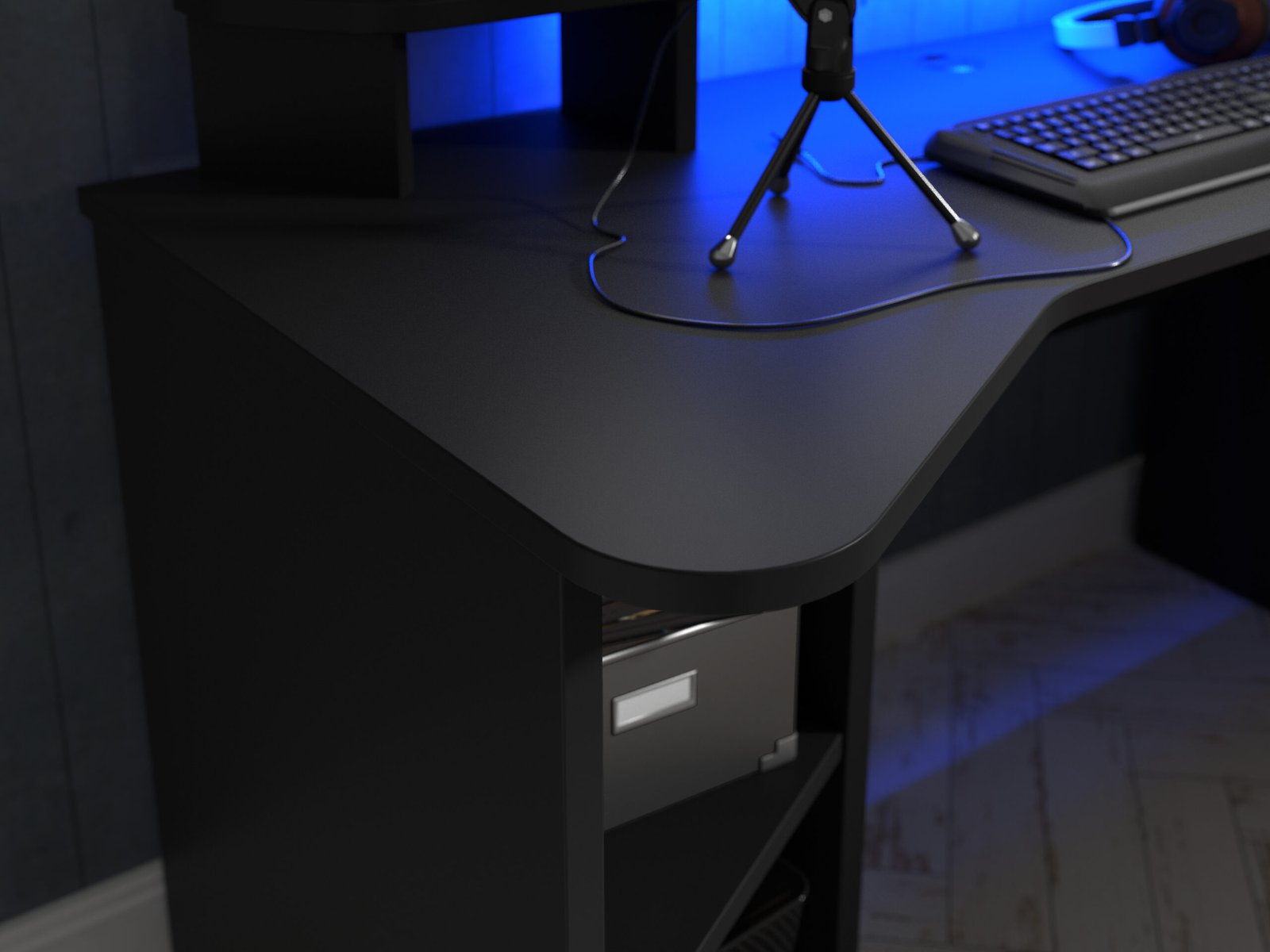 Tezaur Black Gaming Desk with Colour Changing LED - Image 6