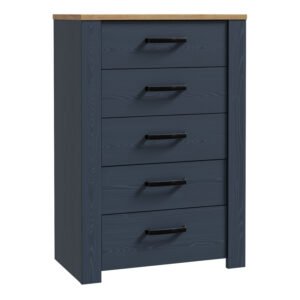 Bohol 5 Drawer Narrow Chest in Riviera Oak/Navy