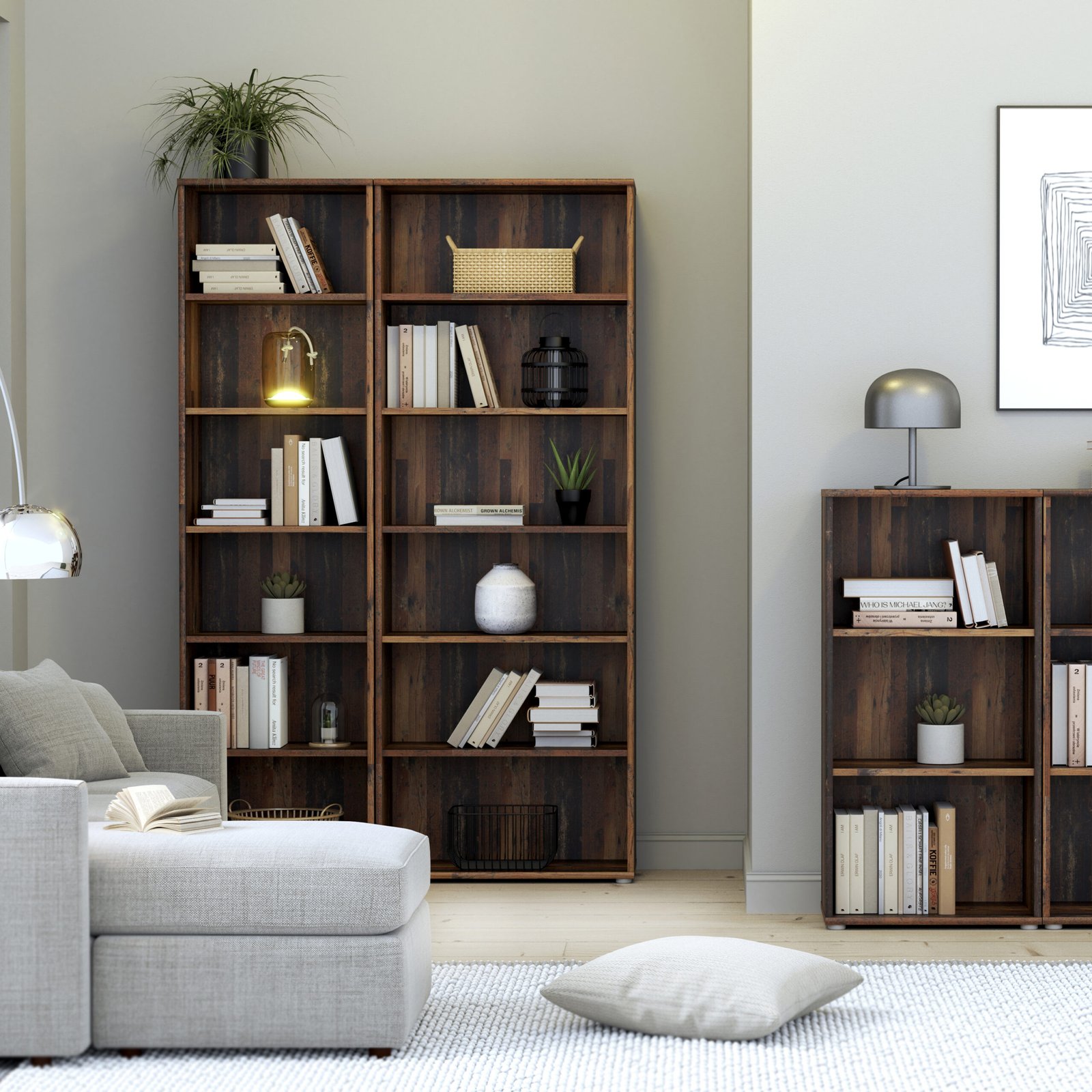 Essential Wide 5 Shelf Bookcase in Vintage Oak - Image 4