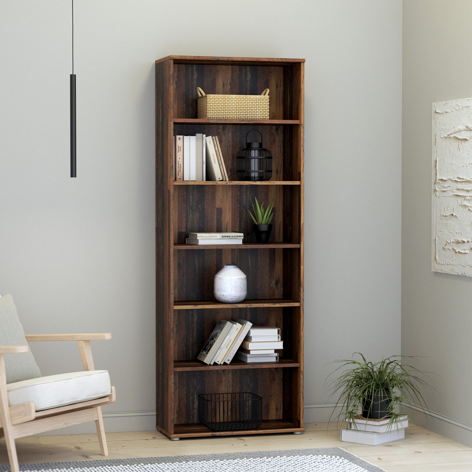 Essential Wide 5 Shelf Bookcase in Vintage Oak - Image 2
