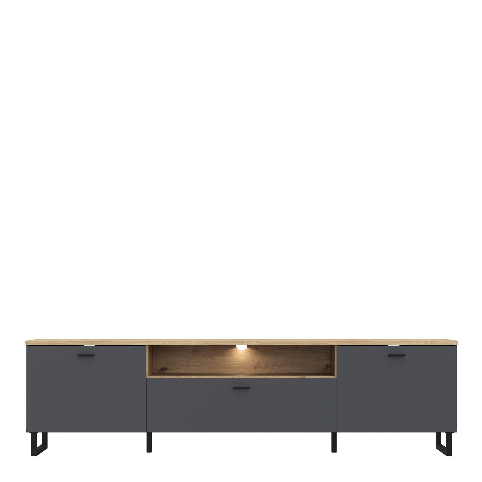 Klara TV Unit with 2 Drawers 1 Flip Door in Grey and Oak inc LED Lighting - Image 3