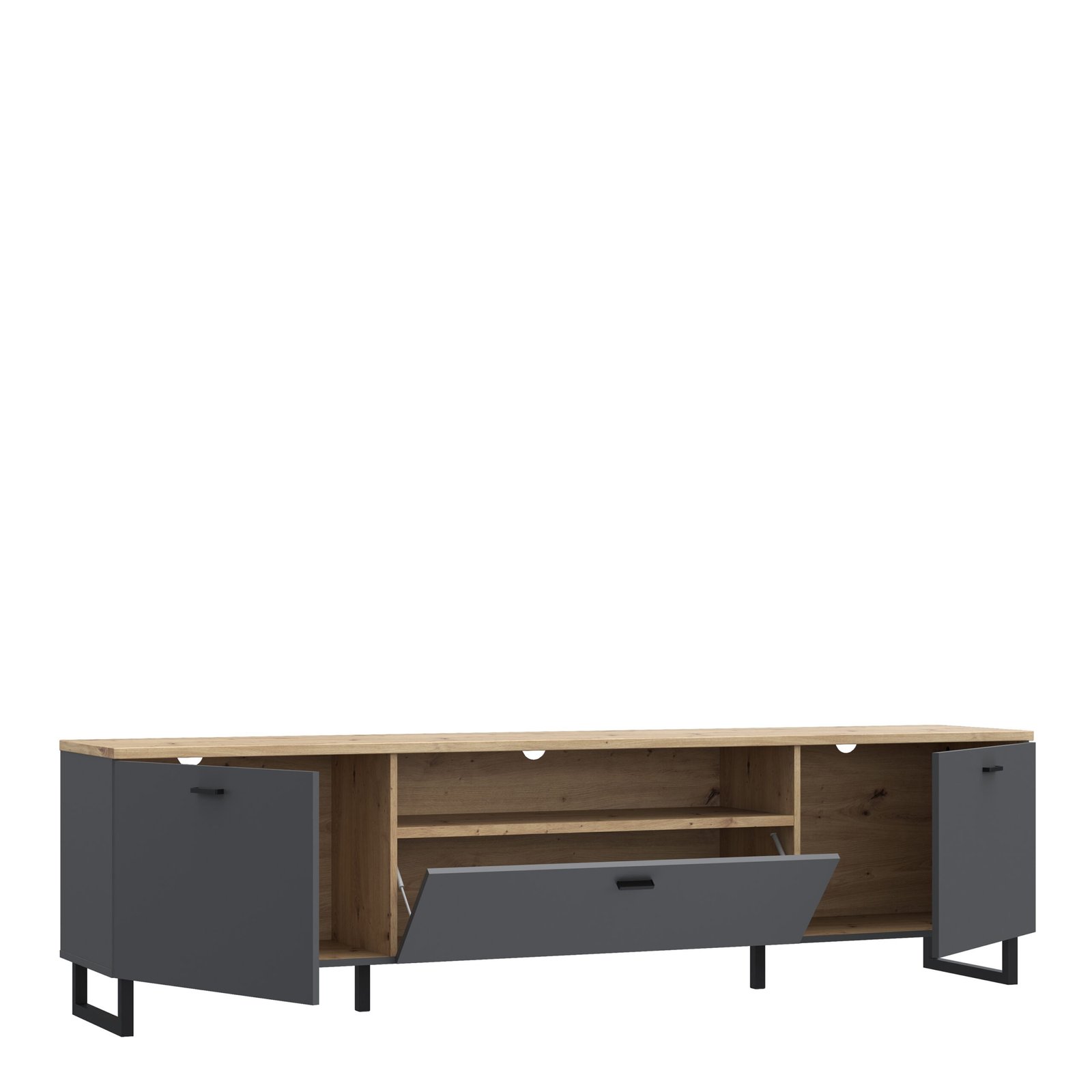 Klara TV Unit with 2 Drawers 1 Flip Door in Grey and Oak inc LED Lighting - Image 4