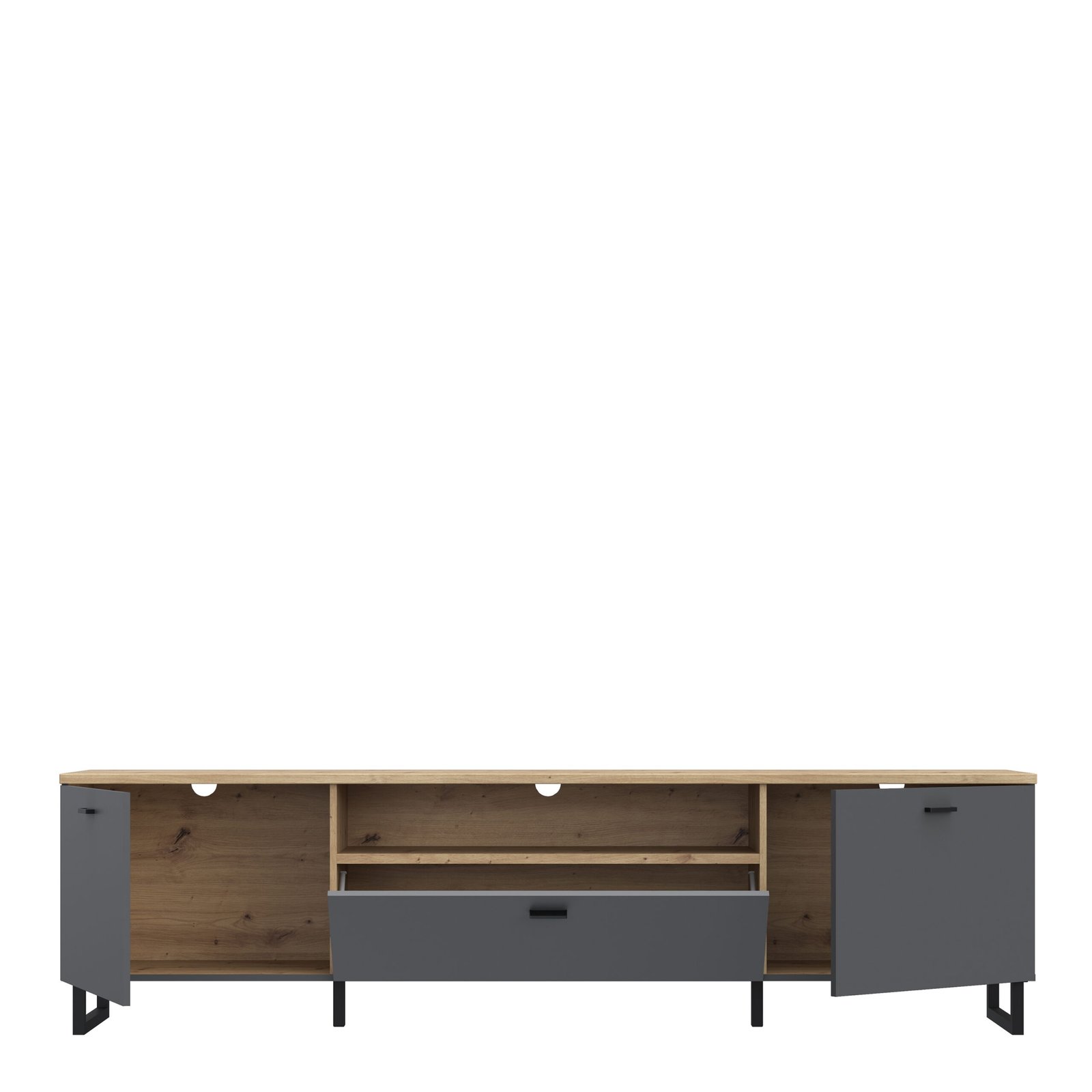 Klara TV Unit with 2 Drawers 1 Flip Door in Grey and Oak inc LED Lighting - Image 5