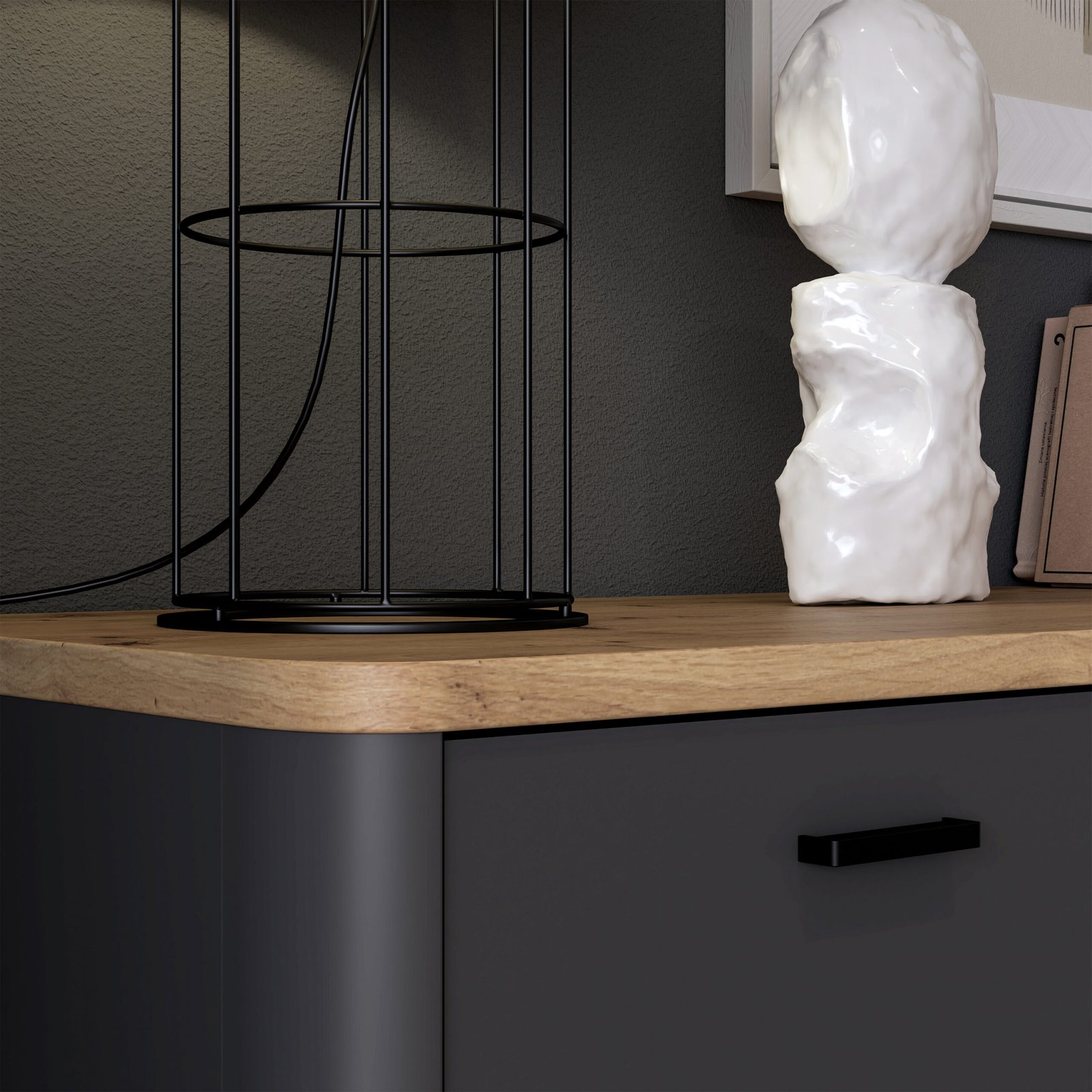 Klara TV Unit with 2 Drawers 1 Flip Door in Grey and Oak inc LED Lighting - Image 7