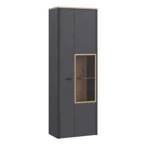 Klara Display Cabinet with 1 Door  and 1 Glass Door in Grey and Oak