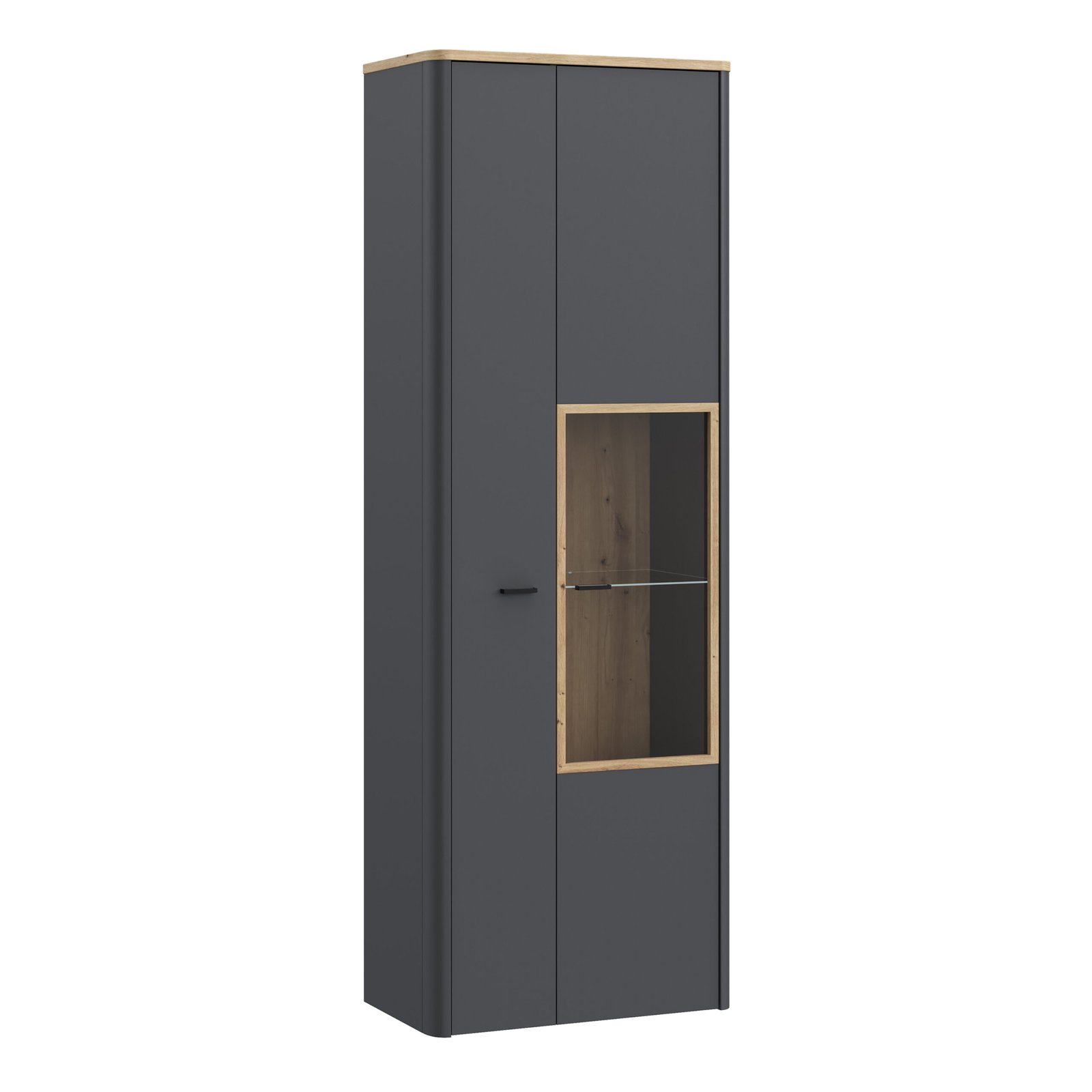 Klara Display Cabinet with 1 Door and 1 Glass Door in Grey and Oak