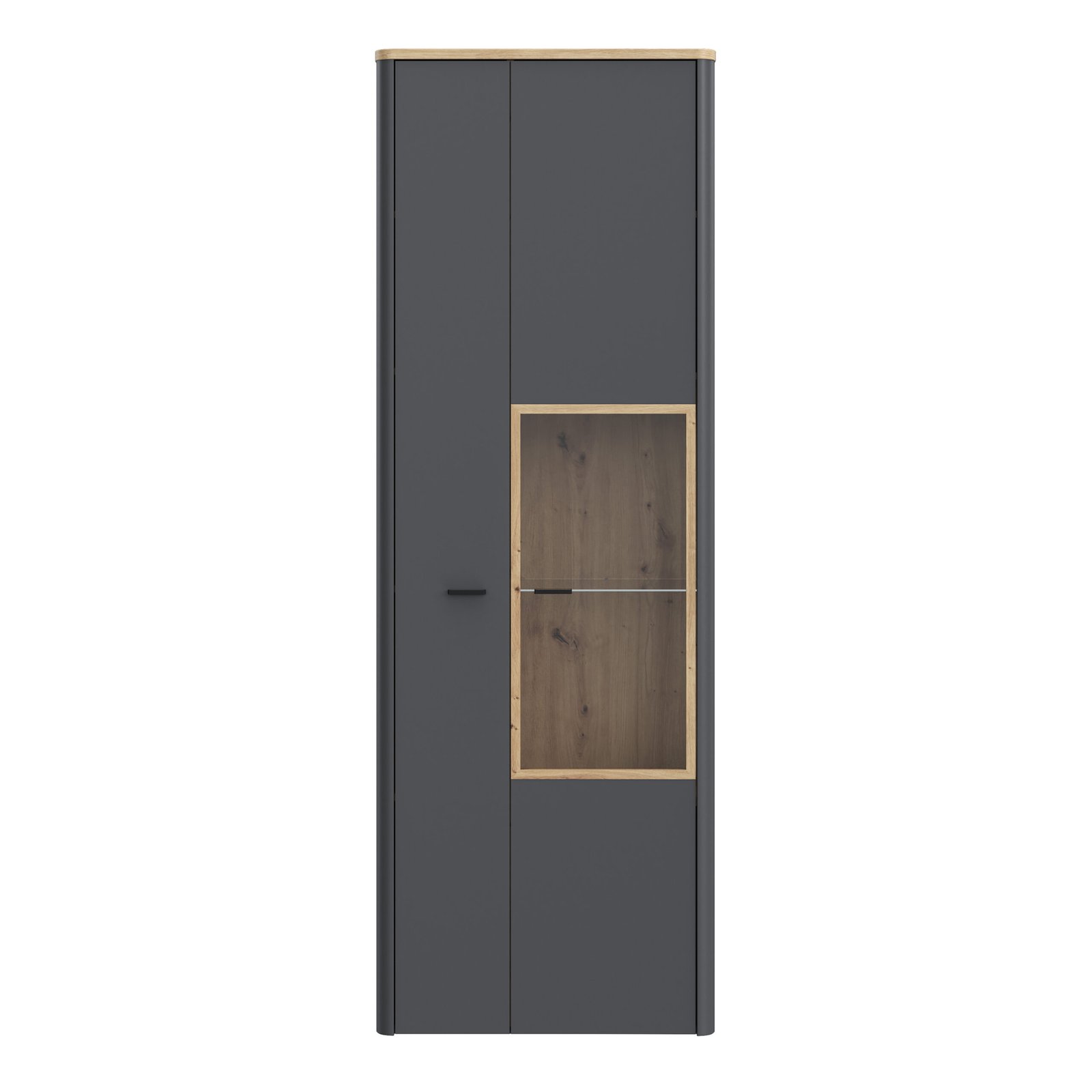 Klara Display Cabinet with 1 Door and 1 Glass Door in Grey and Oak - Image 3