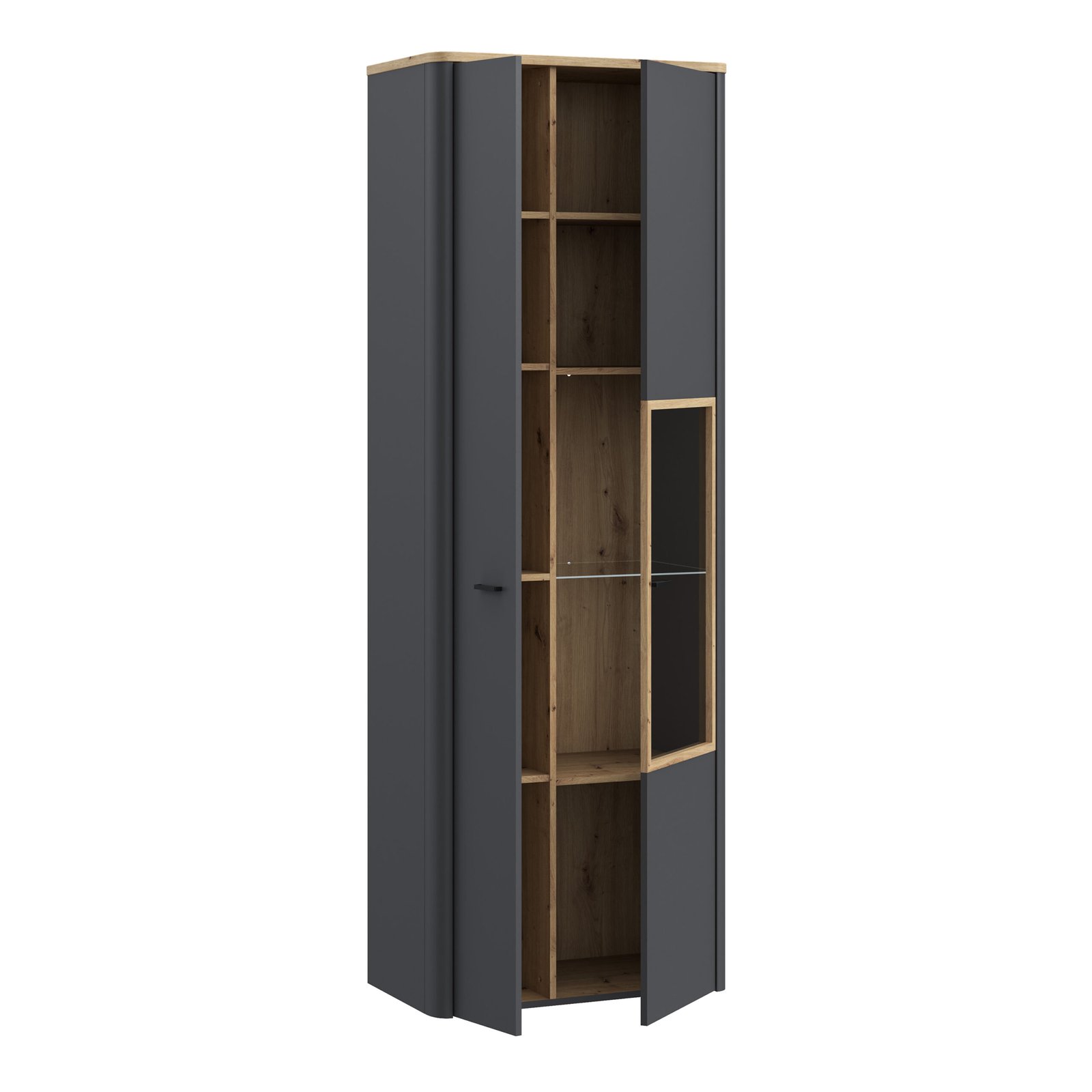 Klara Display Cabinet with 1 Door and 1 Glass Door in Grey and Oak - Image 4