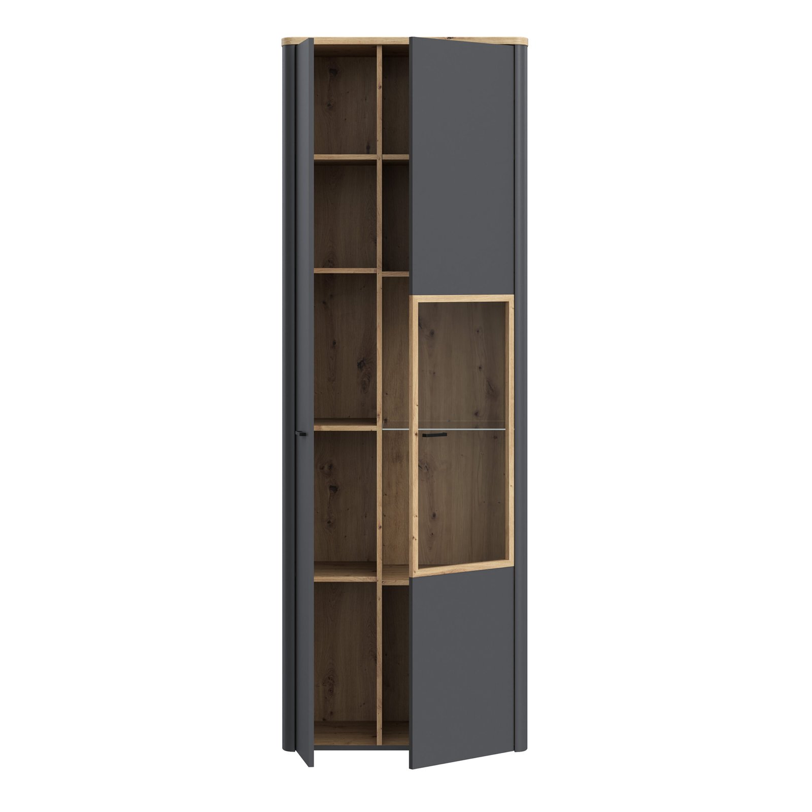 Klara Display Cabinet with 1 Door and 1 Glass Door in Grey and Oak - Image 5