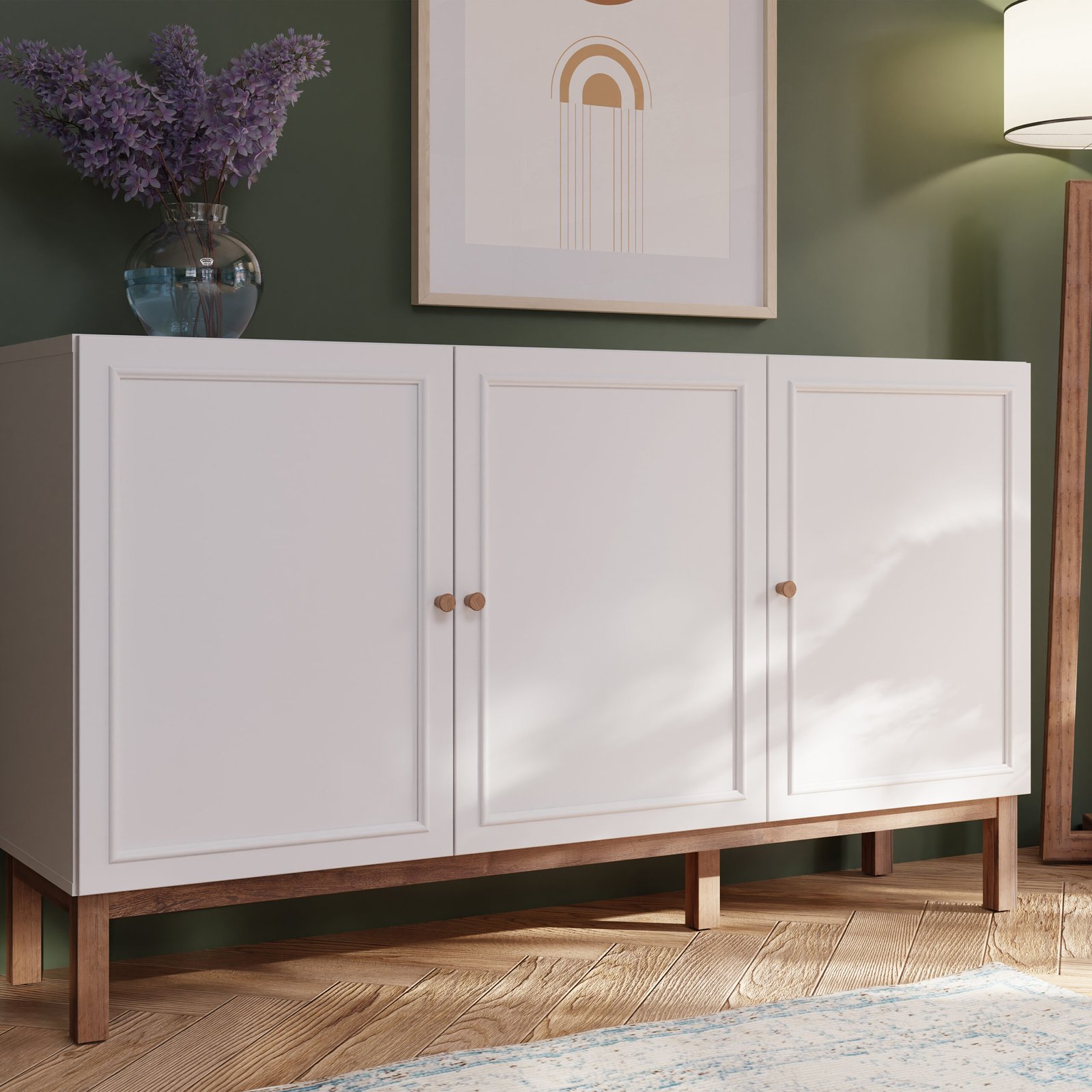Wensley 3 Door 1 Drawer Sideboard in Light Grey and Oak - Image 2