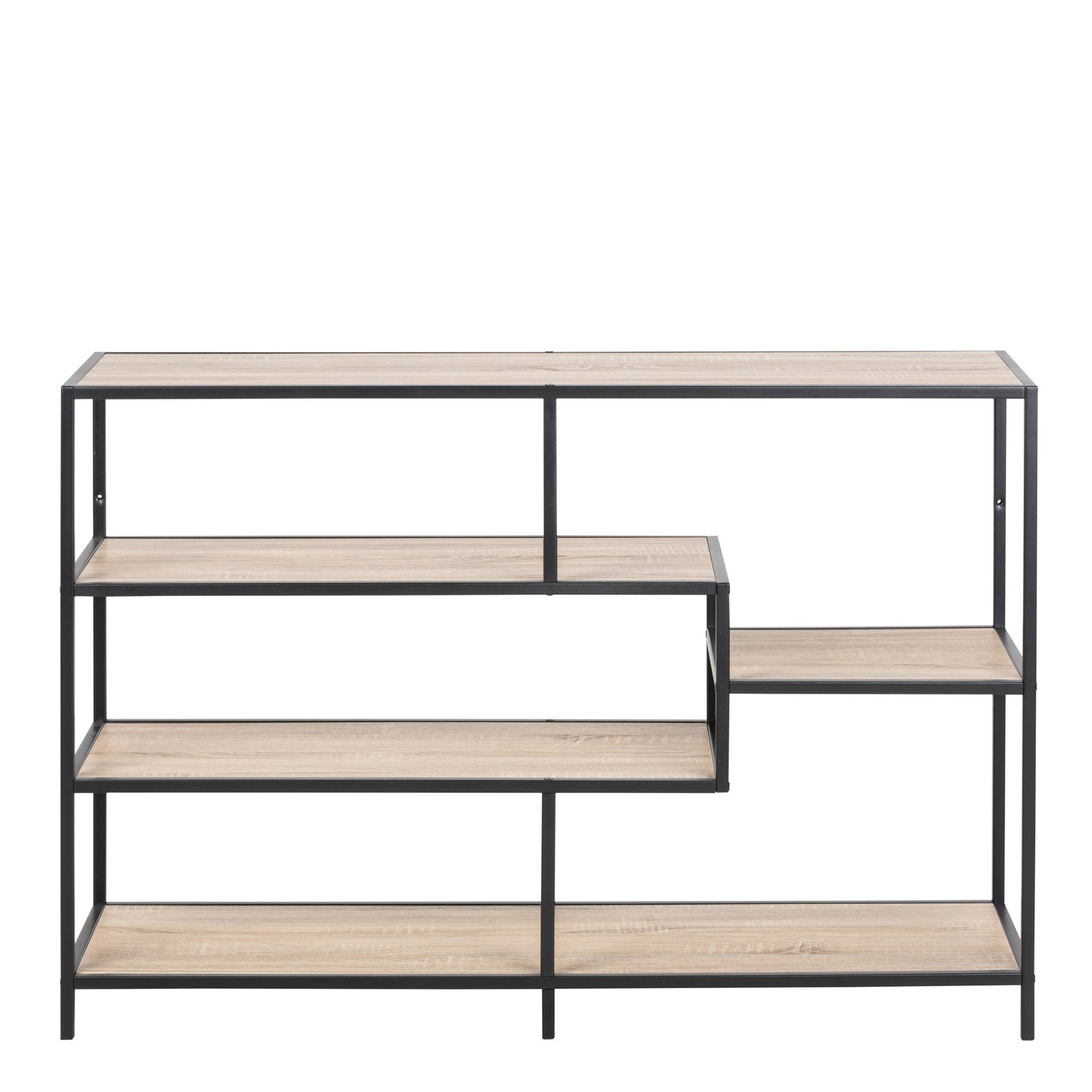Seaford Wide Black Metal Bookcase with 4 Sonoma Oak Shelves - Image 2
