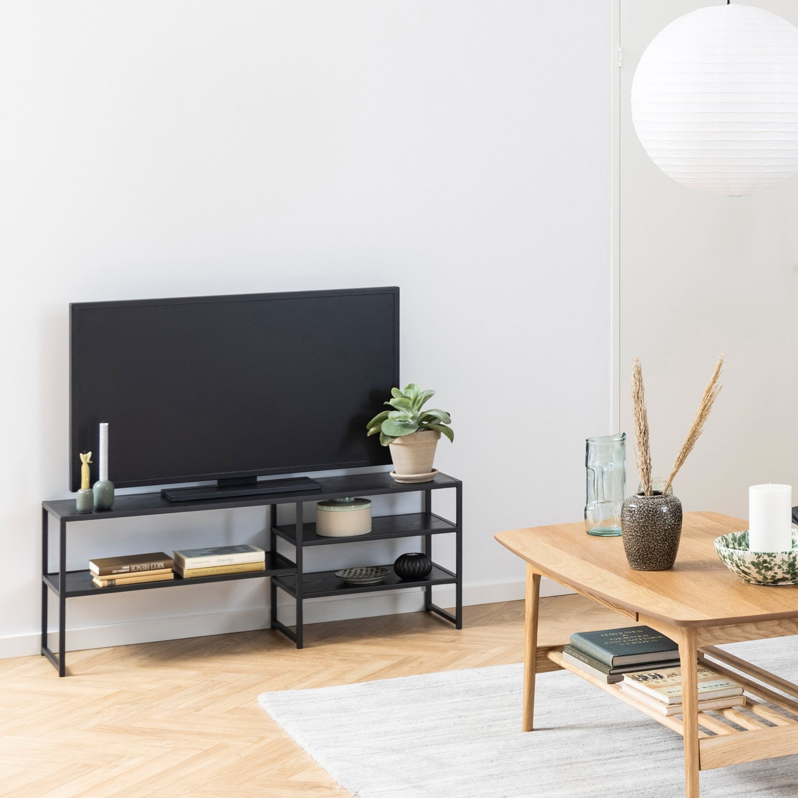 Seaford Black Metal Open TV Unit with 3 Black Shelves - Image 5