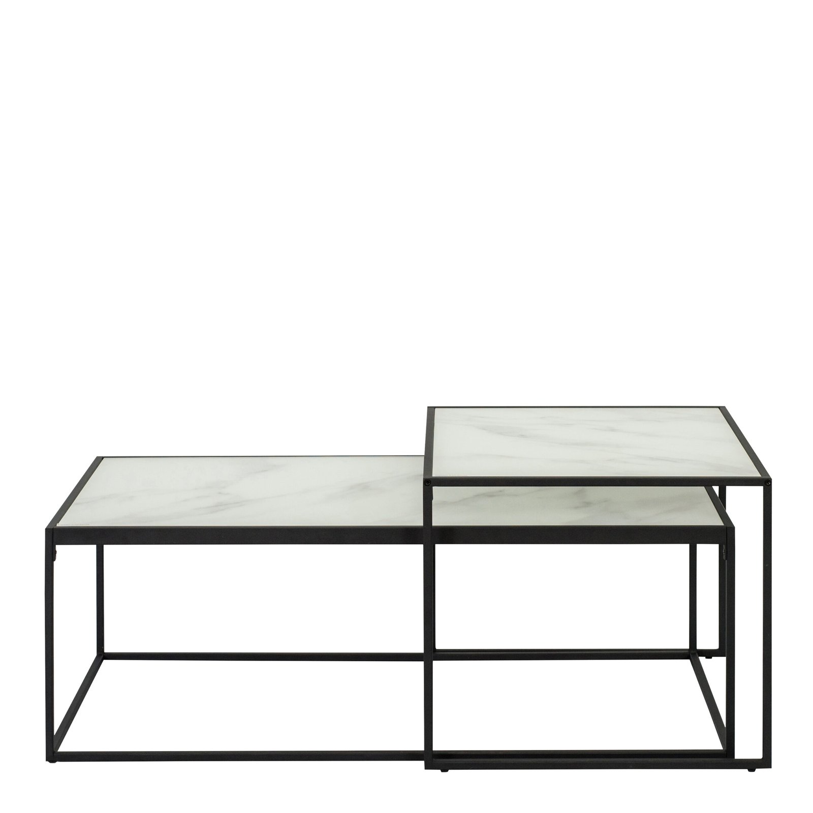 Bolton Coffee Table Set with White Crystal Clear Marble Torino Glass Top & Black Legs - Image 3