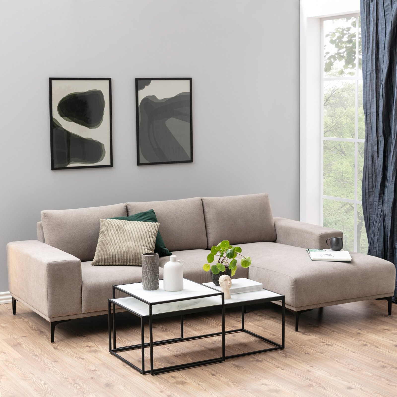 Bolton Coffee Table Set with White Crystal Clear Marble Torino Glass Top & Black Legs - Image 2