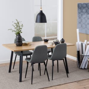 Cenny Dining Table in Oak & Black Included 4 Wilma Dining Chair in Light Grey