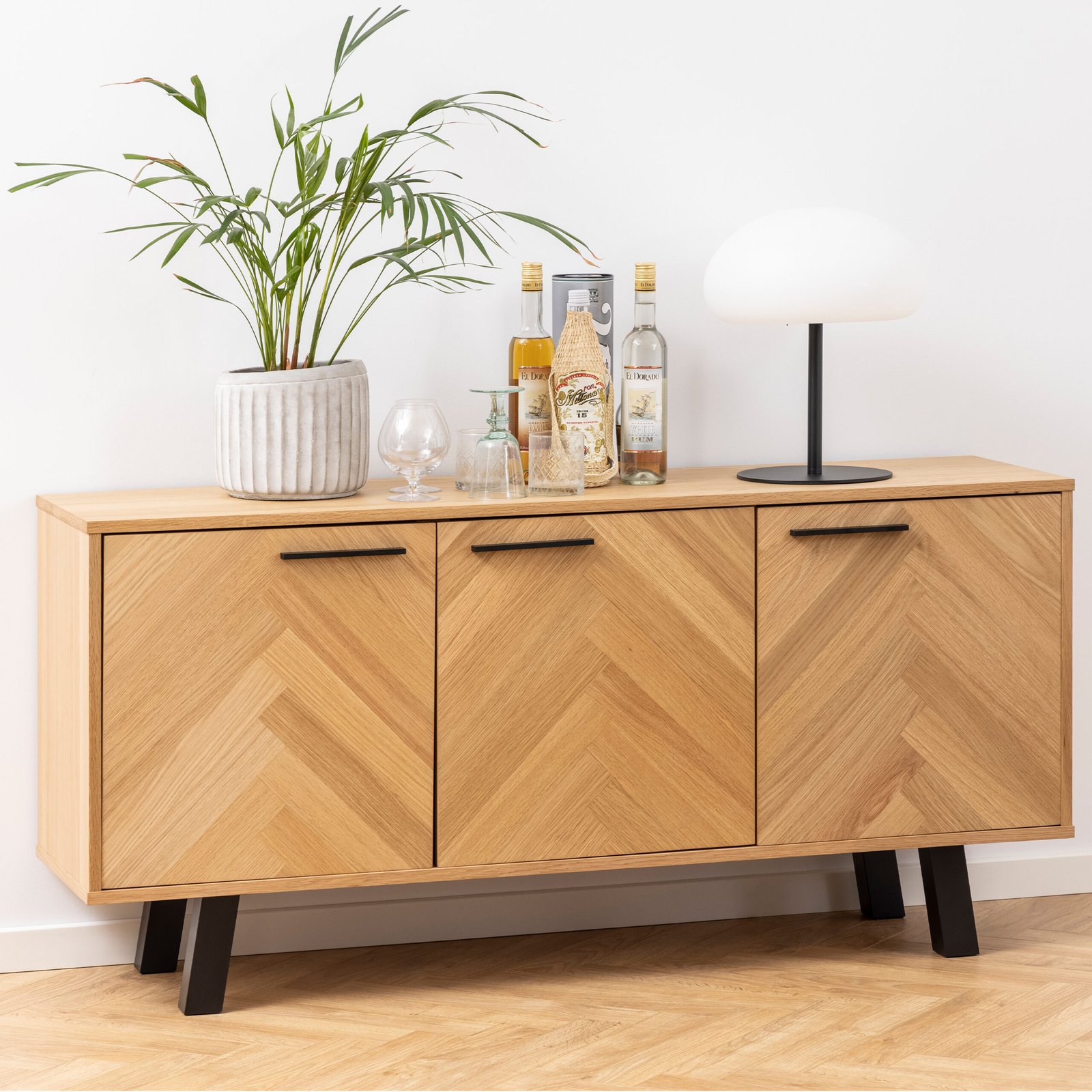 Brighton 3 Door Sideboard in Oak with Herringbone Effect - Image 6