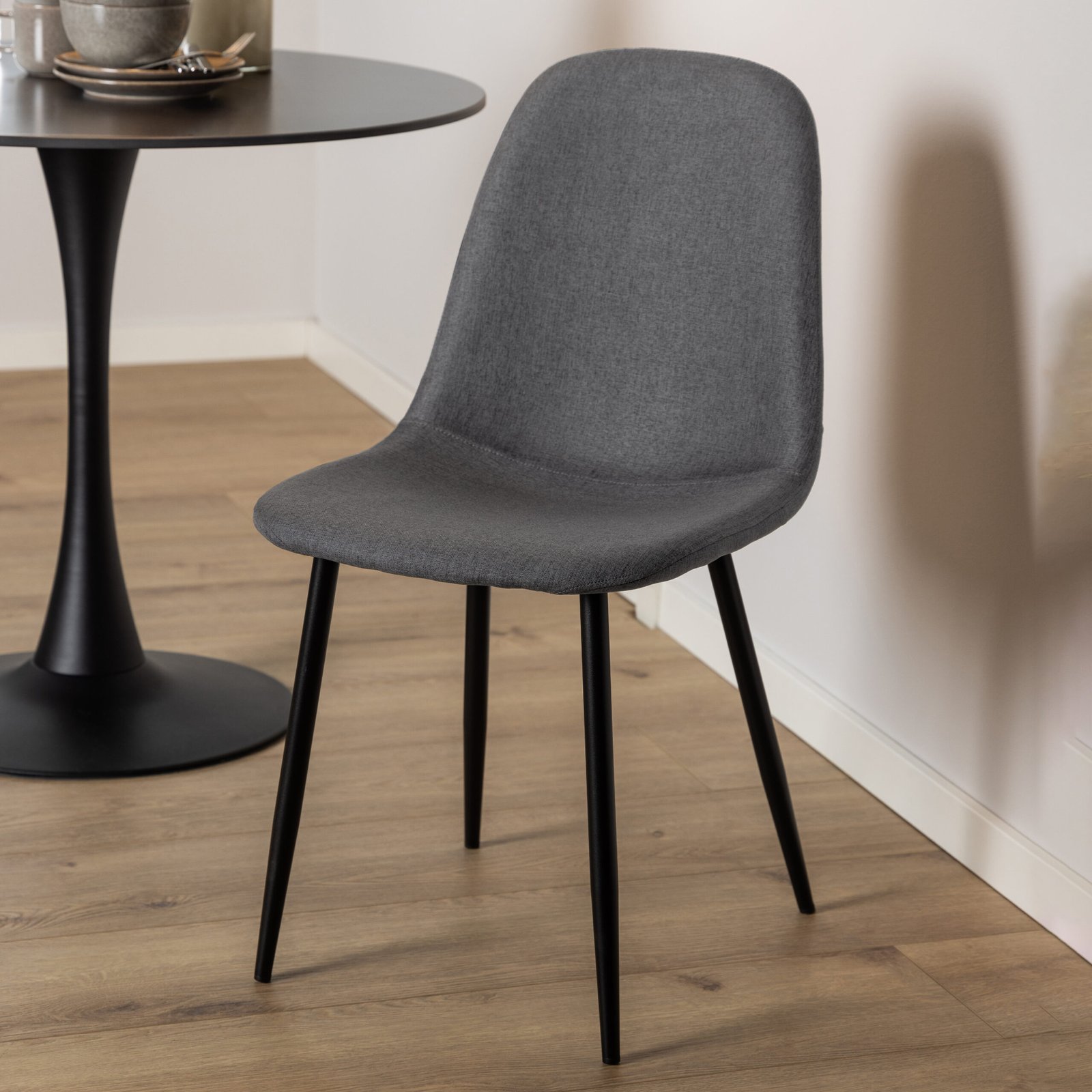 Malta Ceramic Round Dining Table in Black 90x75cm Included 4 Celia Dining Chair in Light Grey - Image 2