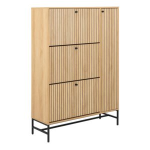 Albany Shoe Cabinet 3 Flip Down Doors 1 Pull Open Door in Oak/Black Legs