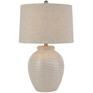 Basketweave Ceramic Table Lamp With Linen Shade
