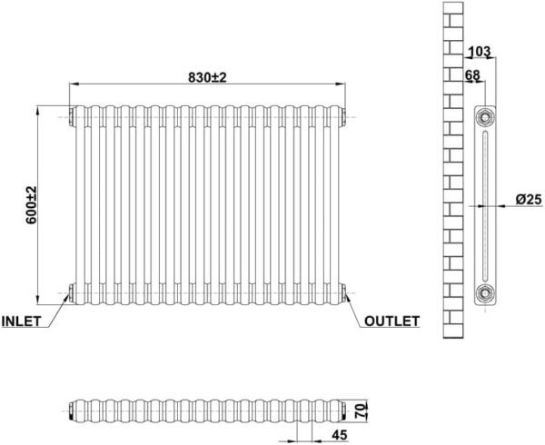 Wall-Mounted Horizontal Radiator, White and Anthracite Cast Iron Style, Column Design for Bathroom, Kitchen, Living, and Dining Rooms (600 x 830) - Image 8