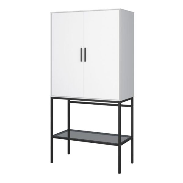 Slimline 2 Door Tall Cabinet in Pure White with Steel Black Legs - Image 3