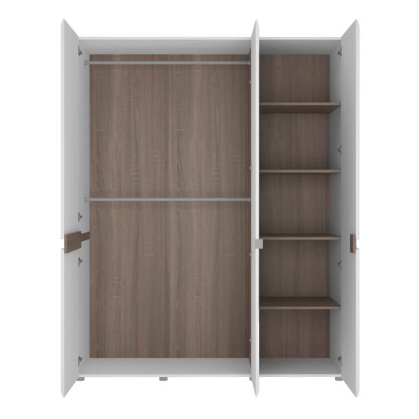 Chelsea Bedroom 3 Door Wardrobe with Mirror in White with a Truffle Oak Trim - Image 3