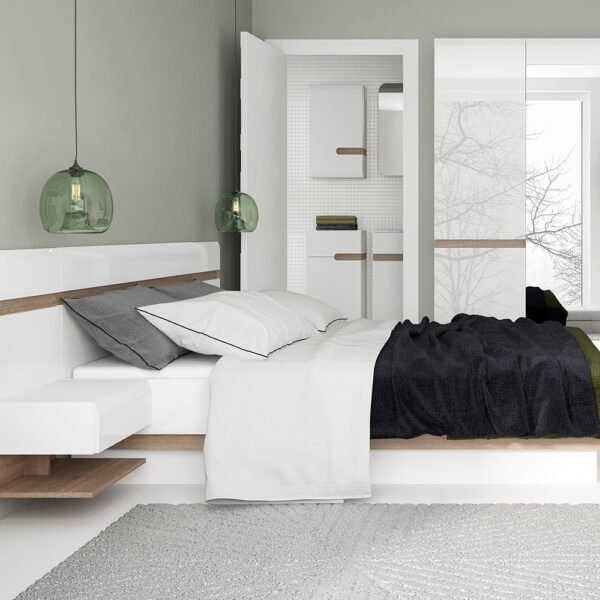 Chelsea Bedroom 3 Door Wardrobe with Mirror in White with a Truffle Oak Trim - Image 2