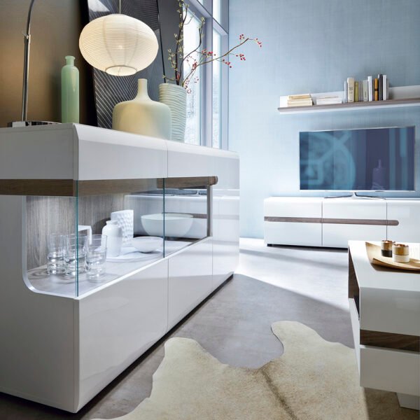 Chelsea Living 3 Door Glazed Sideboard in White with a Truffle Oak Trim - Image 2