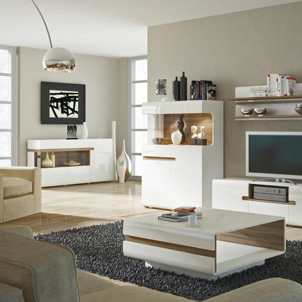 Chelsea Living 3 Door Glazed Sideboard in White with a Truffle Oak Trim - Image 4