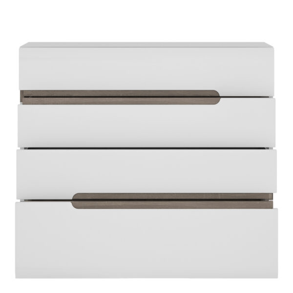Chelsea Bedroom 4 Drawer Chest in White with a Truffle Oak Trim - Image 2