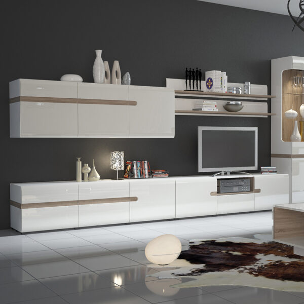 Chelsea Living Wall Shelf in White with a Truffle Oak Trim - Image 5